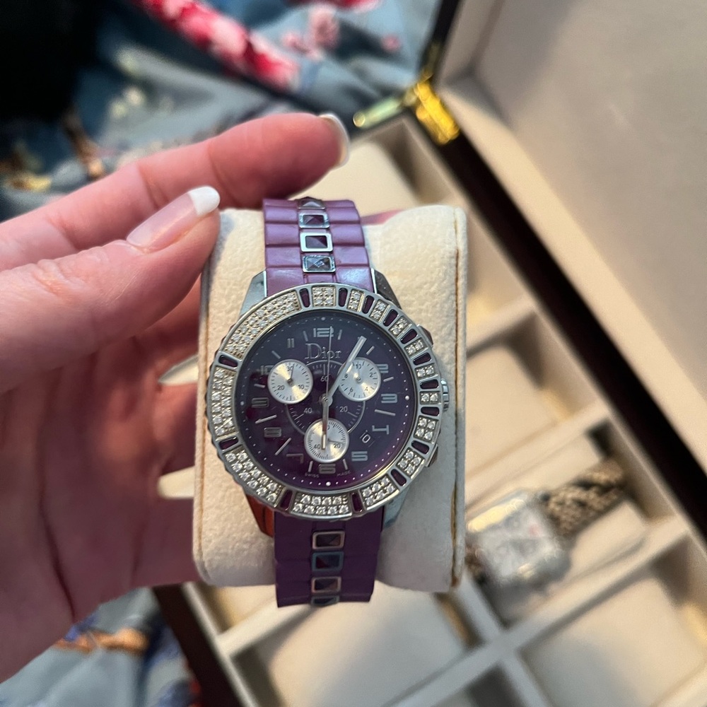 Dior Purple Chronograph Watch with Sporty Rubber Band